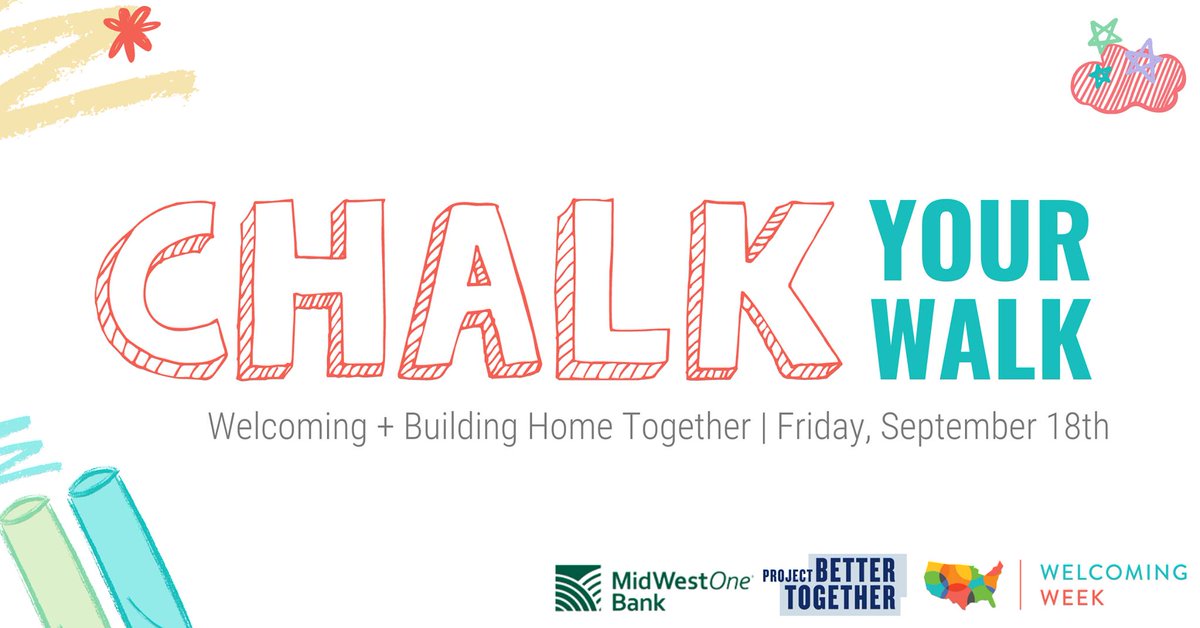 thinkiowacity's tweet photo. Get out and Chalk Your Walk today!

Post photos with #ICAreaTogether and #ChalkYourWalk for a chance to win prizes!

If you need chalk, stop by Think Iowa City, Neighborhood Centers of Johnson County, the Learning Nests, or MERGE. Thanks @MidWestOne for your support! https://t.co/HBH3bWojAg