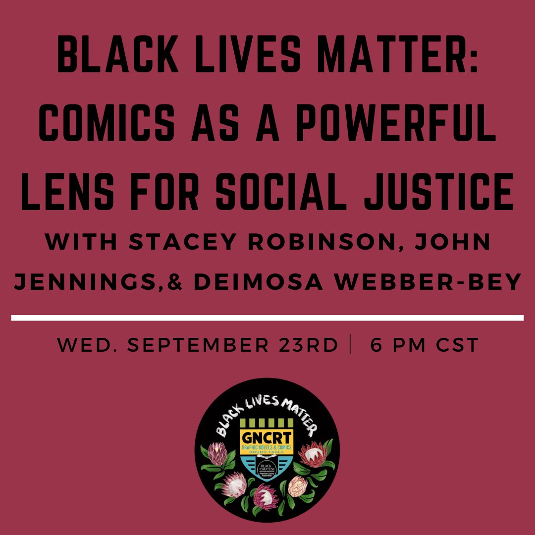 Please join GNCRT &amp; <a href="/BC_ALA/">Black Caucus ALA Inc</a> for a webinar on Sept. 23rd at 6 PM CST featuring <a href="/ProfSARobinson/">stacey a robinson</a> and <a href="/JIJennings/">John Ira Jennings</a>, co-creators (with writer <a href="/PoetTonyMedina/">Tony Medina</a>), of #IAmAlfonsoJones, moderated by <a href="/dataquilter/">Deimosa Webber-Bey</a> of <a href="/Scholastic/">Scholastic</a>: bit.ly/BLMComicsWebin… 
#LibComix #EduComix #BlackLivesMatter