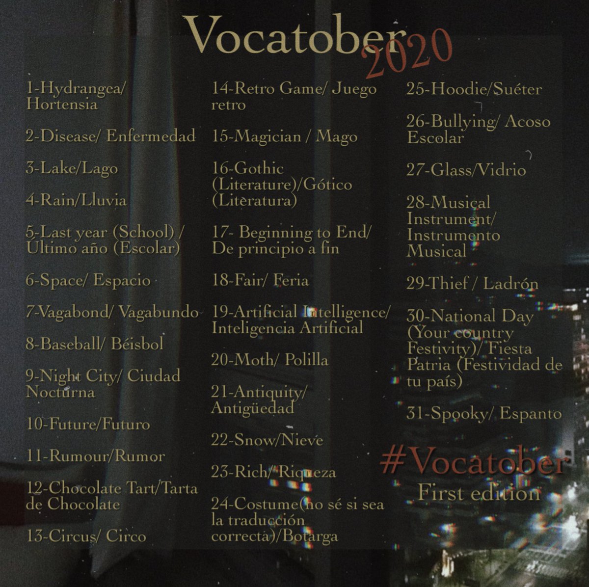 ❛ #Vocatober ◍2020 ꒱

this year we wanted to do somthing funny for vocaloid fandom! so yup the #Vocatober is coming! you can participe with fanarts, fics, au's, even covers or whatever you want! 
//RT APRECIATE