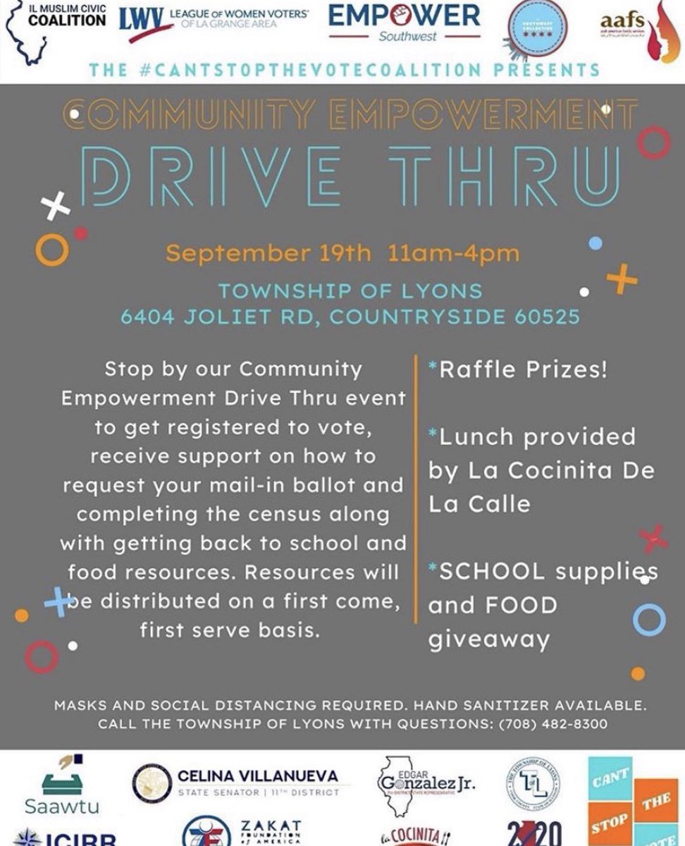 ChiCounts2020's tweet photo. Check out this Community Empowerment Drive Thru put on by @ILMCCoalition tomorrow (Saturday) 11am-4pm! #cantstopthevotecoalition #makeyourselfcount #census2020 #ilcountmein2020 https://t.co/OWtNHdXULq