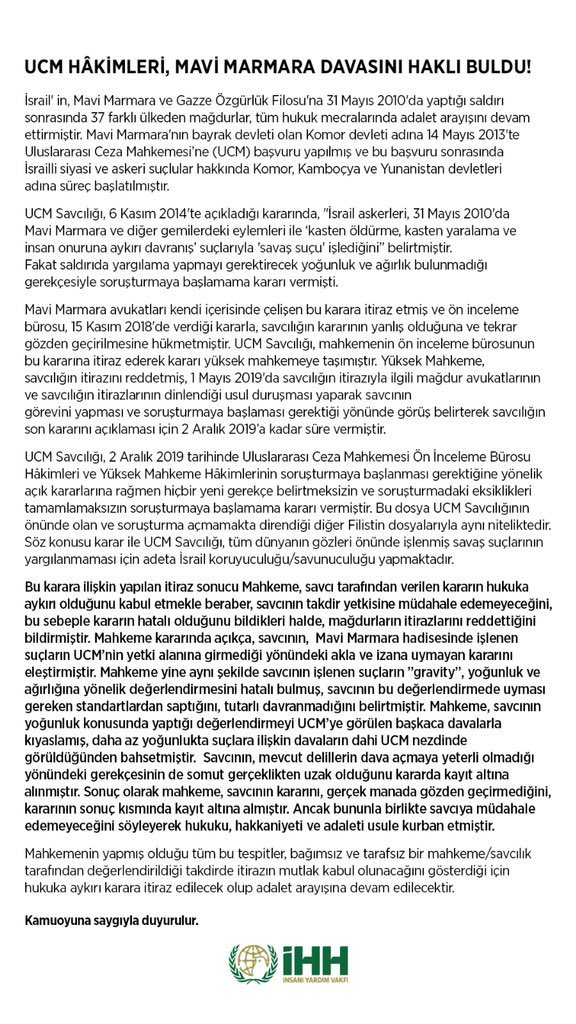 mavimarmaratr's tweet photo. UCM’nin Mavi Marmara kararı hakkında kamuoyu açıklamamız https://t.co/TK2jnQiZPH