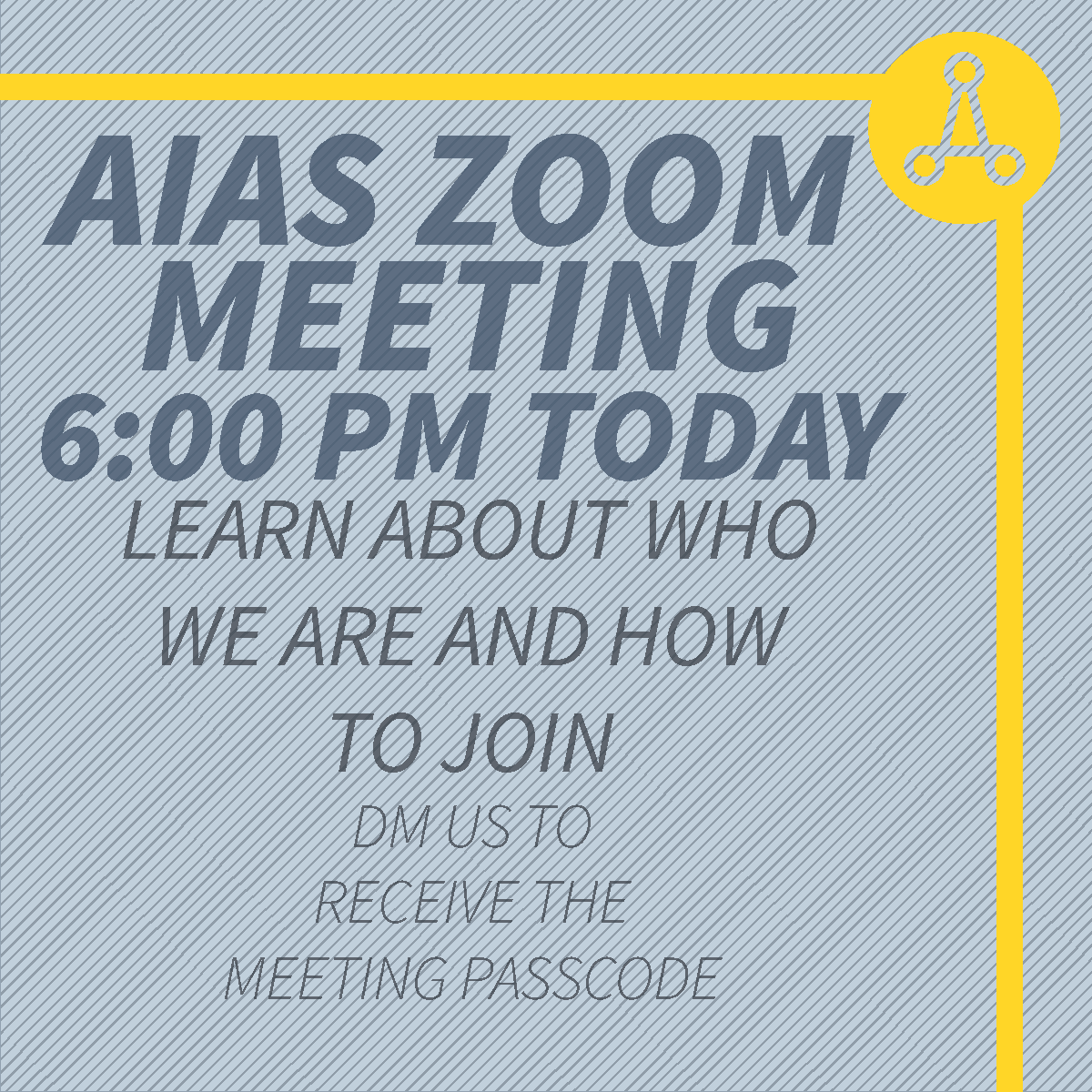 Texas_Tech_AIAS's tweet photo. Today is our first meeting! We are meeting at 6:00pm on zoom. Meet our officers and learn about what we do! Please dm us for the zoom password! Join Zoom Meeting
https://t.co/cg5D6BY8bO
Meeting ID: 994 5686 1539 https://t.co/w3MxCX6dpk