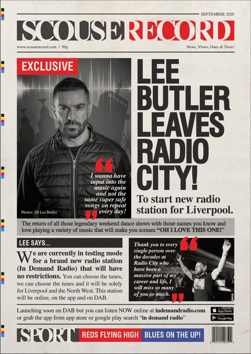 🔥⭐️BIG... MASSIVE... AMAZING NEWS ⭐️🔥

Our very own Top DJ &amp; Radio Presenter LEE BUTLER has left Liverpool’s station, Radio City after nearly 20 years
to launch his OWN RADIO STATION with the In Demand Global team😵🙌🏼 📻 

indemandradio.com  @InDemandRadioUK