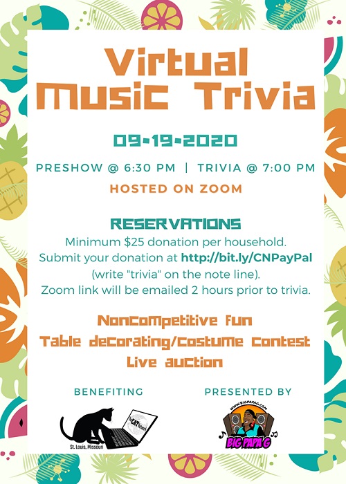 CatNetworkSTL's tweet image. @STL_SSLP Can you share our Virtual Music Trivia fundraiser happening tomorrow night? facebook.com/events/3053957…