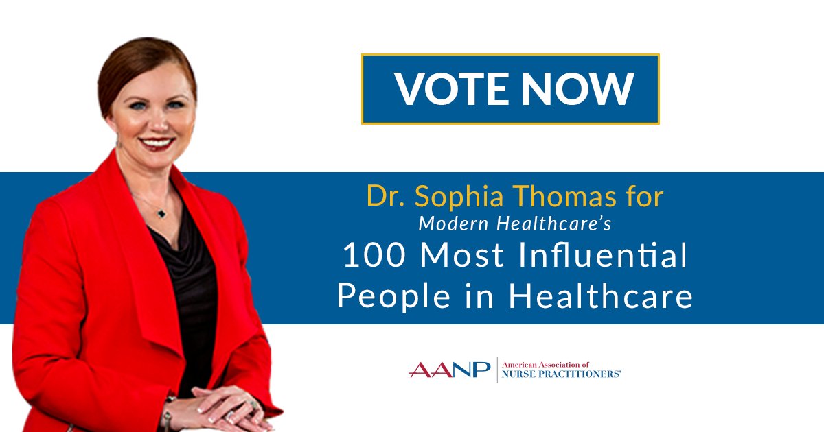 AANP_NEWS's tweet image. Vote for @modrnhealthcr's 100 Most Influential People in Healthcare. Kudos to @PresidentAANP Dr. Sophia Thomas, who is among the nominees for this prestigious honor. Help ensure the NP role is recognized by voting for Dr. Thomas today at: modernhealthcare.com/nominate/100-m…. #NPsLead