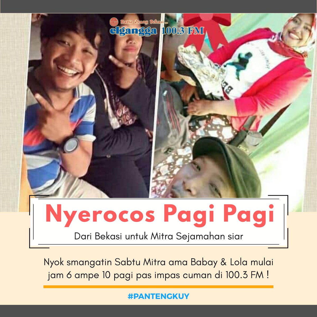 ElganggaFM's tweet photo. #SabtuWeekend Mitra !
Nyok ahh absen Sabtu paginya ama Babay & Mpo Lola biar makin seruuuu... π
Di #pantengkuy !! π»
β’β’
#DengerinRadioElgangga
#NyerocosPagiPagi
#MitraElgangga
#ElganggaFM https://t.co/LRtfqug8Ov