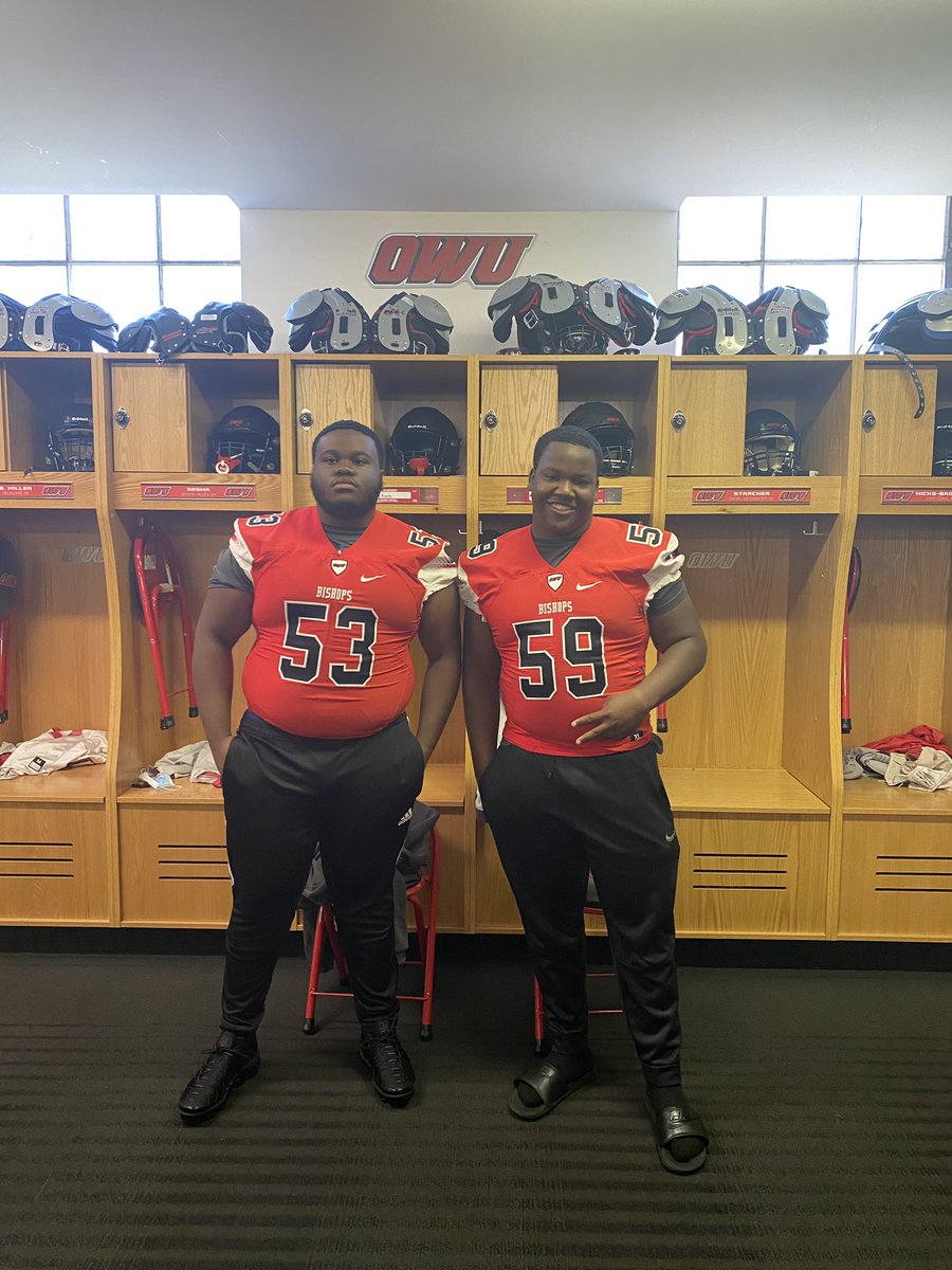 iamdb53's tweet photo. after a great visit today with my teammate @Daekwan_ , I am honored and blessed today to receive my second offer/roster spot from Ohio Wesleyan University! Go Bishops! ❤️🖤 Thank you so much to @OWUFB_Praul19 and the rest of the @OWUFB coaching staff @steadycoaching @bigrob74711 https://t.co/cF0JLtIcFZ