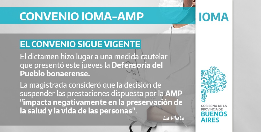 IOMAgba's tweet photo. ⚖️ La justicia ordenó a las y los médicos de #LaPlata mantener la atención a lxs afiliadxs de #IOMA

El dictamen hace lugar a una medida precautelar que presentó este jueves la @defensoriaPBA 

❎El cobro de la consulta médica como particular es indebido https://t.co/ZmdaooXFDL https://t.co/IYo87L2NWT