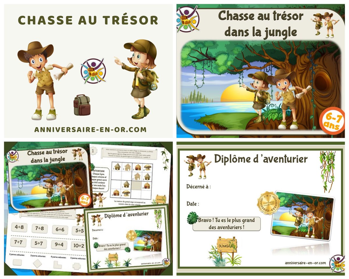 Et si aujourd'hui, on s’aventurait dans la jungle amazonienne à la recherche d'un véritable trésor? Kit de jeu ludique et éducatif à imprimer pour enfants.
anniversaire-en-or.com
#chasseautrésor #enfant #jeu #ludique #éducatif #famille #maison #aventurier #anniversaire