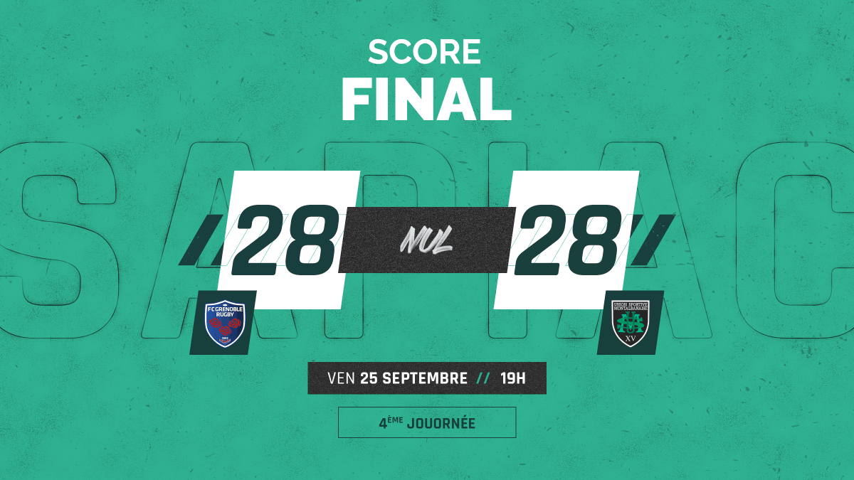 UsmSapiacRugby's tweet photo. Match nul en Isère dans un scénario qui a vu les Grenoblois revenir seulement à la dernière minute. De précieux points ramenés de l'extérieur. RDV vendredi prochain contre Aurillac #FCGUSM #AllezSapiac #Croireetoser https://t.co/XAOXwVvfsd