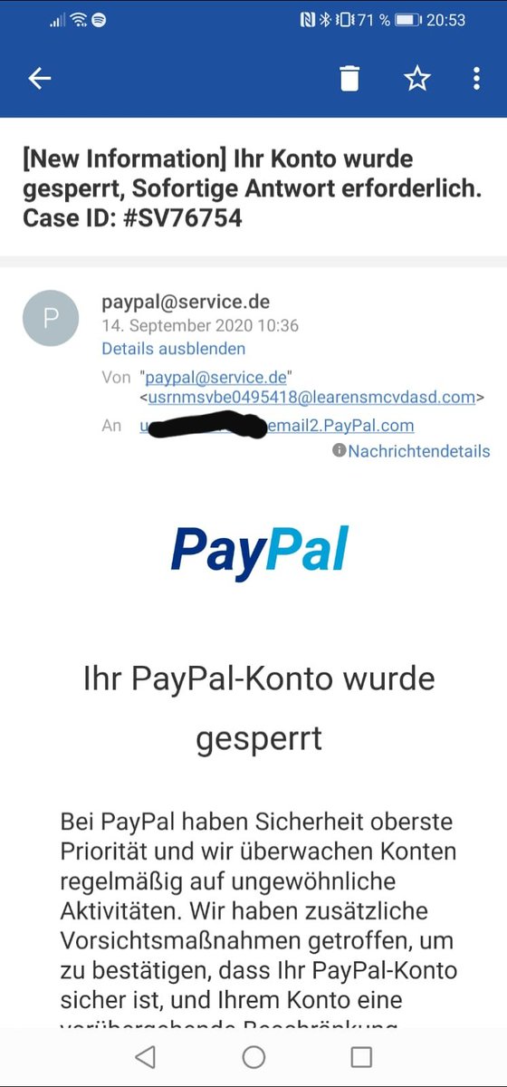 Achtung, aktuelles #Paypal #phishing.