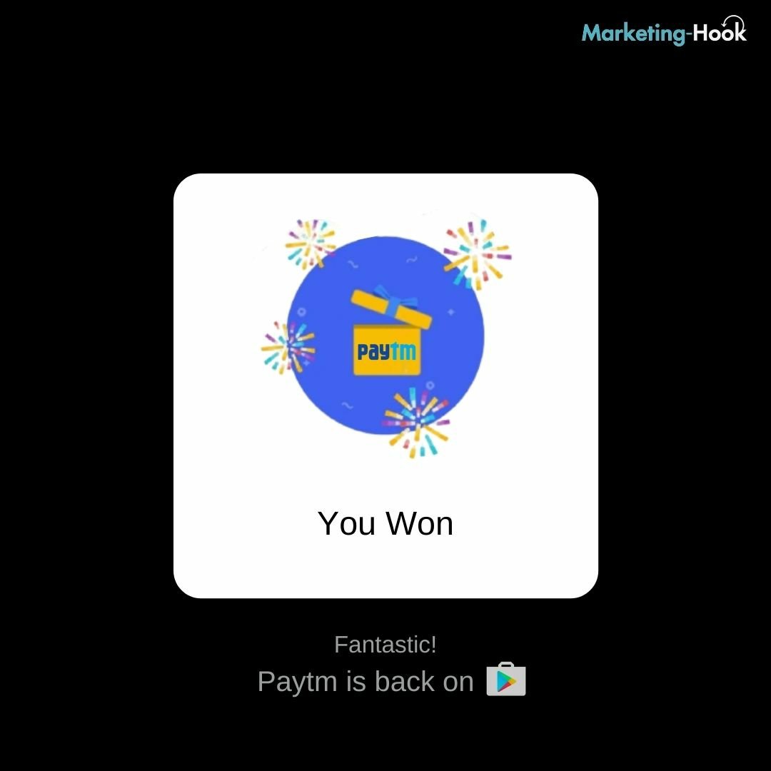 MarketingHook3's tweet photo. This is how .@GoogleIndia gave .@Paytm back in their #cashback prize.

Yes, 
#Paytm is back, Live on #PlayStore.

https://t.co/kMB2MvBXIW

#marketingzarahattke #Creative
#artwork #paytmback #illustration #GooglePlayStore #marketingstrategy
#marketingagency #Trending
#TrendingNow https://t.co/saWkHNHnpr