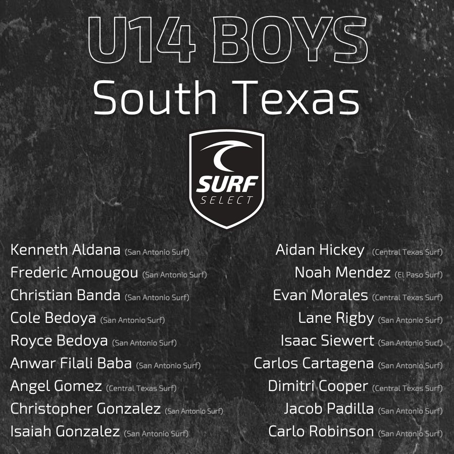 SanAntonioSurf's tweet photo. 🔹South Texas Surf Select🔹
Here are the boys who have been selected to represent STX Surf for the upcoming season! Thankful for a club that recognizes and puts together some of the Top Talent in the Texas region to compete at the highest of levels!
#GoSurf #STXSurfSelect https://t.co/9PyIdt0y1a