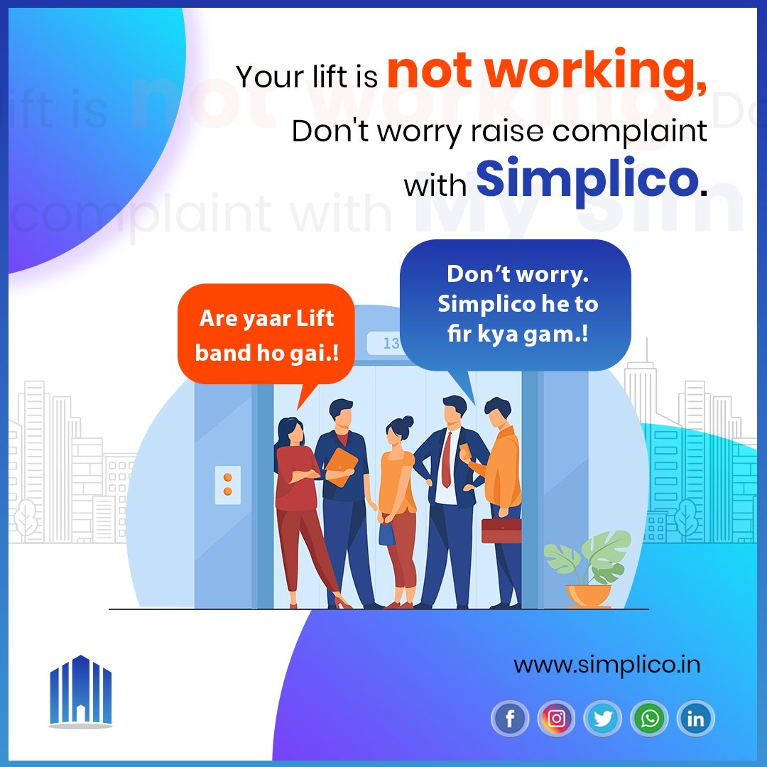 Mysimplico's tweet photo. Your lift is not working, Don't worry raise complaint with Simplico.
Enroll your Society Now.
Visit us at https://t.co/o8wWQy6pCE
#simplico #simplify #housingsociety #society #community #androidapp #iosapp #abhargharsecure https://t.co/z7svalYvBO