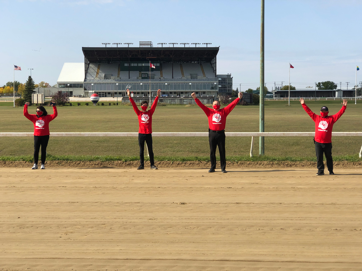 AssiniboiaDowns's tweet photo. Some of the horses in the @UnitedWayWpg 2020 #WalkThisWayWPG  #fundraising campaign at @AssiniboiaDowns today. None of them had any numbers on them, so we just bet on all of them to win. And they did! Thank you everyone! #UnitedWay #SocialGood #Winnipeg #Manitoba https://t.co/7yOcwy2Vbq