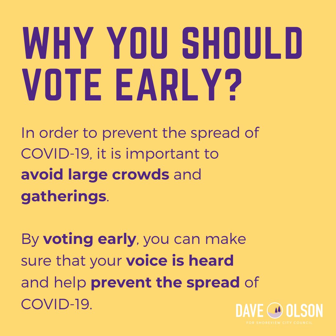 Election Day starts today Minnesota. Early voting is a great way to help prevent the spread of COVID-19. Make sure you register, make your plan, and vote for Dave by November 3rd.