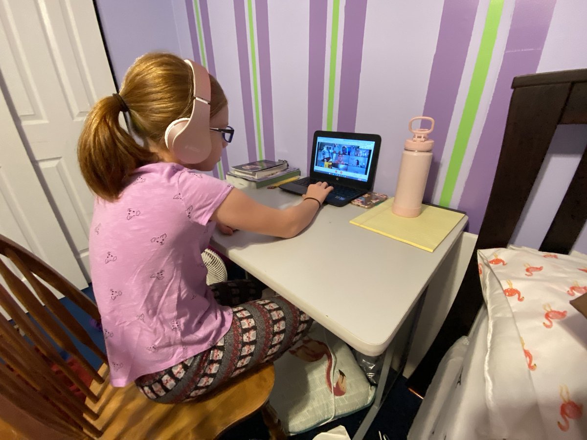 jennesqky's tweet photo. Home Learning Spaces for a 3rd grader and a 5th grader! And a 7th grade #TMGenuis Alum! #TMGenius #wecandothis #TMEstrong #WMSstrong https://t.co/xzBrwfFn2i