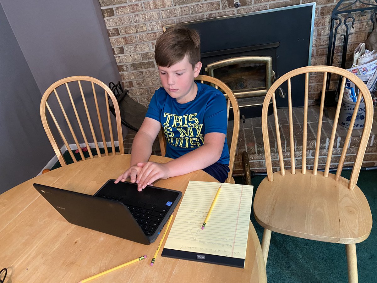 jennesqky's tweet photo. Home Learning Spaces for a 3rd grader and a 5th grader! And a 7th grade #TMGenuis Alum! #TMGenius #wecandothis #TMEstrong #WMSstrong https://t.co/xzBrwfFn2i