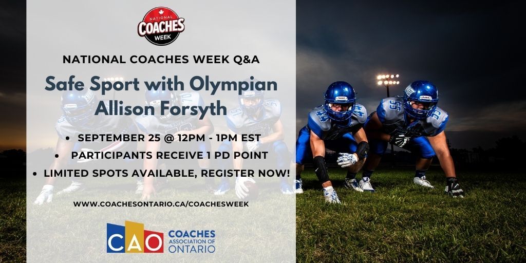 Coaches have an opportunity to make positive change in their critical role as leaders in sport.

Join @AkilAugustine and Canadian Olympian Allison Forsyth to talk Safe Sport in Canada. Learn why it’s important &amp; what coaches &amp; parents need to know. 

🔗: bit.ly/2Fw6Ax2