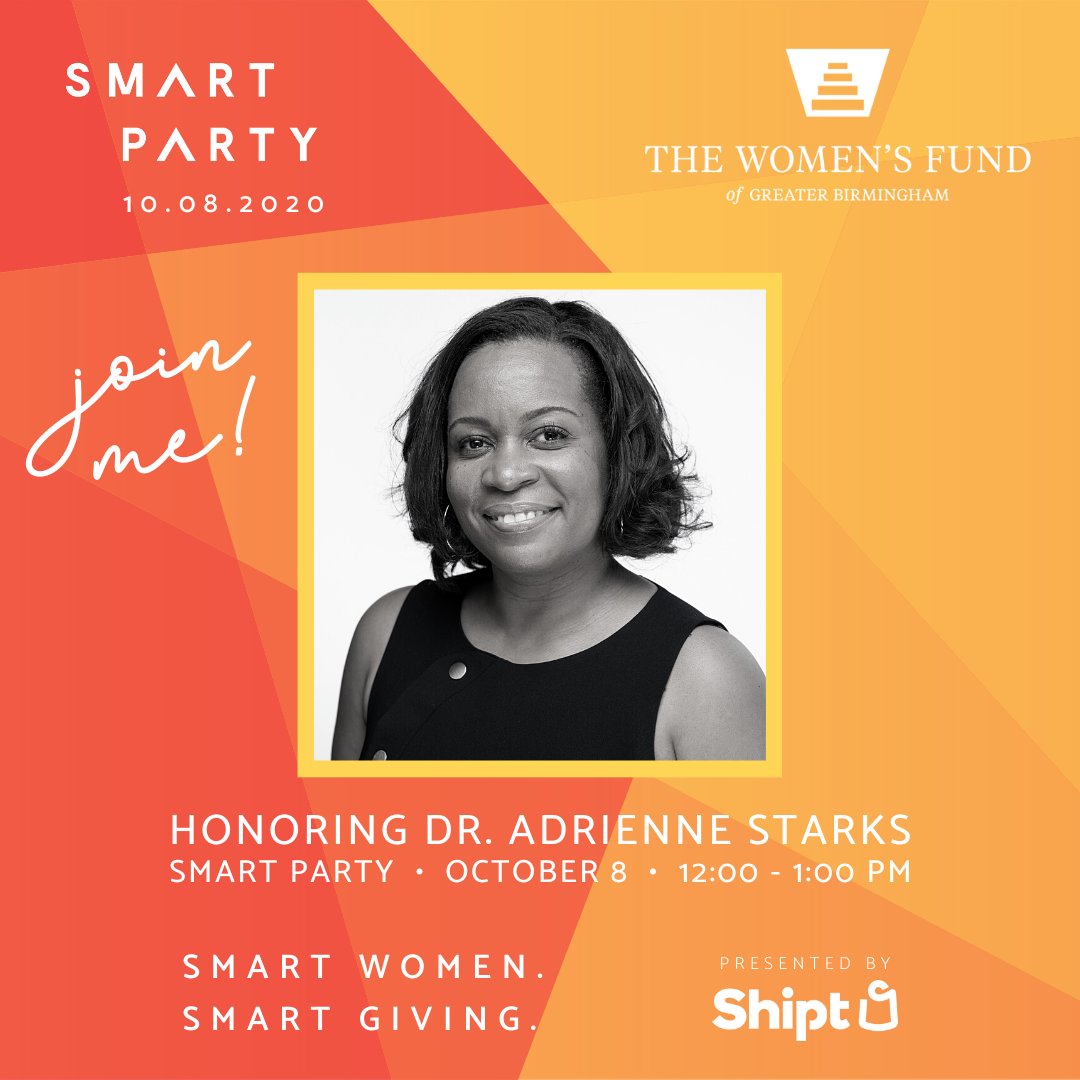 DrStarks2U's tweet photo. I am honored to be a #SmartParty Honoree and work with The Womenโs Fund of Greater Birmingham to help create pathways to economic opportunity for women today and for generations to come. Help me reach my fundraising goal by donating or buying a ticket at the link in my bio. https://t.co/o0LfgkNf6p