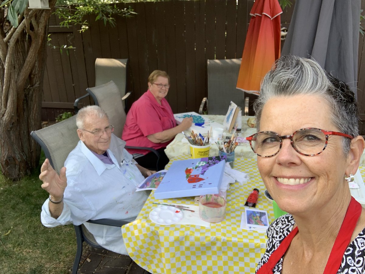 hilaurel's tweet photo. A wee Paint Party Day today with my parents, outside while the weather is warm! #Yeg #PaintParty #parents #artist #art #COVID19 #SafeSocialDistancing https://t.co/UjG2rIzRug