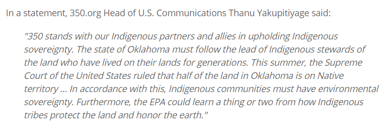 Prior to publication, we shared details of Stitt& #39;s letter with tribal and environmental groups, including  @350.Here are the responses we got.