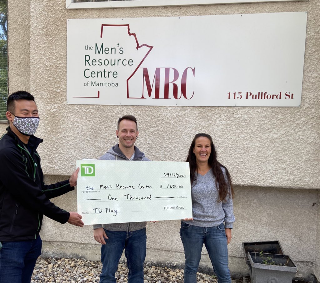 Proud to support the Men’s Resource Centre of MB with a $1000 donation towards their program with #TDPlay.

#SupportLocal #TDintheCommunity #Winnipeg