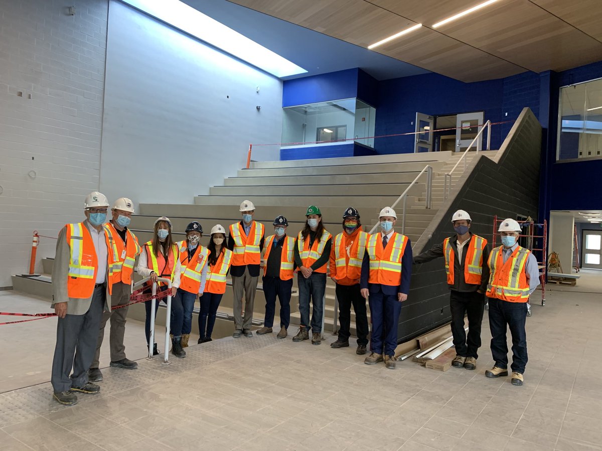 FrenchLaurie's tweet photo. Amazing tour with Trustees, staff & construction team of our gorgeous new @LimestoneDSB Secondary School #KSS So excited for our students & staff! #KSSBears #LearningSpaces #HereFromtheBeginning #School#5 https://t.co/WQH3zQEYO5