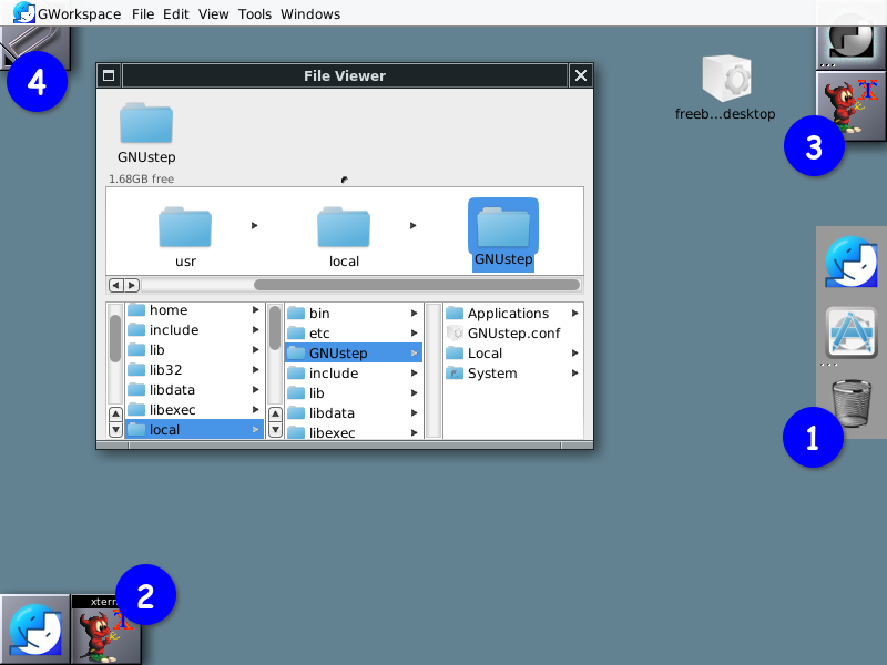 probonopd's tweet image. Running #GNUstep GWorkspace and wmaker (with TopBar and the Rik theme). As a result, I have no less than 4(!) Dock-like objects. Is it supposed to be like this? @gnustep