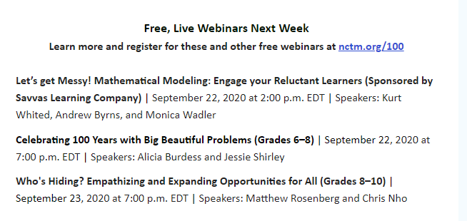 kasieday's tweet photo. #ed505uwa Free Math webinars this week from @NCTM https://t.co/gWgdhN2UmY