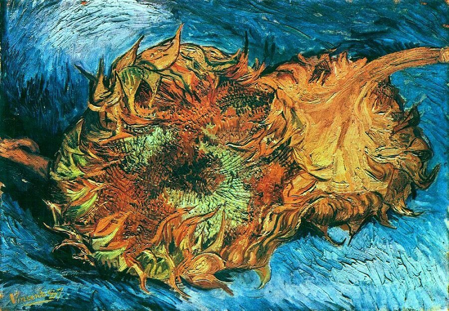 'Sarısız ve turuncusuz mavi yoktur.'

-Vincent Van Gogh 

İki Ayçiçekli Natürmort ~ 1887, Tuval üzerine yağlı boya 

The Metropolitan Museum of Art, New York, ABD.