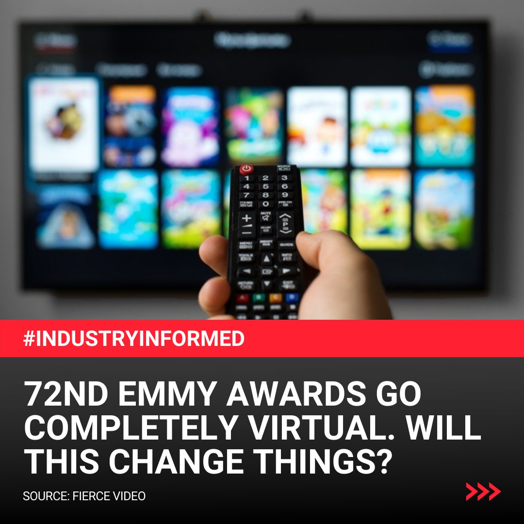 WictC's tweet photo. 2019 TV ratings for the Emmy's hit an all time low of 6.9 viewers. Going virtual with attendees in their homes could offer unpredictability and help improve TV ratings. 

Read more - https://t.co/bgUYSHwmdo https://t.co/XRDHrpKxsO