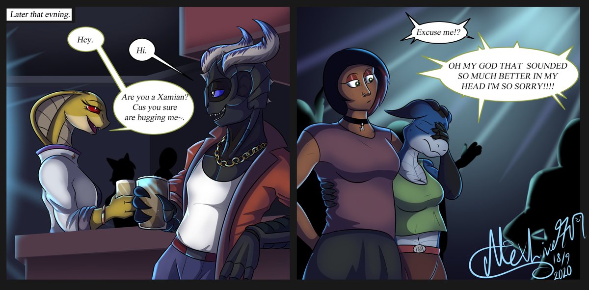 albornstella's tweet photo. Mission failed. We'll get em next time.
Liat sure ain't the best with flirting. She's usually the one who gets flirted on back home. :P
#alexlive97 #albornstella #welcometoalbornstella #comic #art #fantasy #comics #comicstrip #ComicArt https://t.co/ib7aJS5sPU