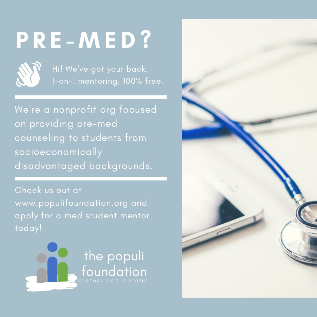 PopuliFound's tweet photo. #premedtwitter the road to med school is hard - why do it alone? 
Sign up for a free med student mentor today! https://t.co/6MungSCw78