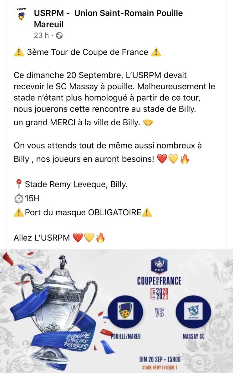 USRPM_Officiel's tweet photo. 👀 Venez nombreux pour supporter l’USRPM les gars !
#USRPM ❤️💛 https://t.co/4UIcbcOout