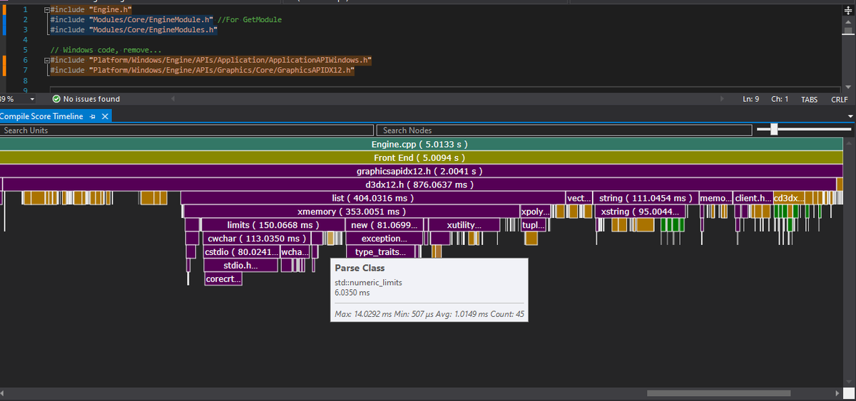 I added a timeline view to the Compile Score extension for <a href="/VisualStudio/">Visual Studio</a> in order to further understand why some dependencies take longer to compile. 

IMHO, having access to this data where you code is king. 

Repo: github.com/Viladoman/Comp…
#cpp #coding #programmers