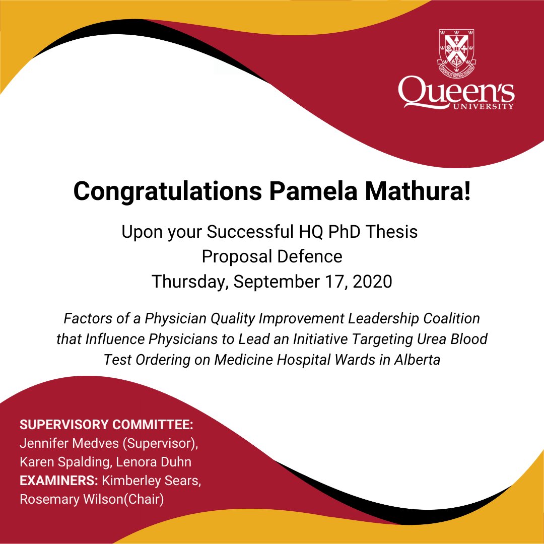 QueensuHQ's tweet photo. Congratulations Pamela on your successful #PhDHQ thesis proposal defence! #HQPrograms #ThinkHQ https://t.co/6829xPrFQA
