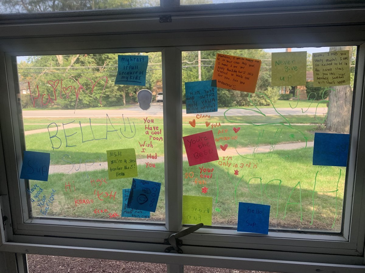 misshanscom5th's tweet photo. I hosted an event I created where my 5th graders had the chance to come meet me + decorate our classroom windows. I was shocked with the turnout-almost all of my students showed up! Now my windows are beautiful - my class + we needed this positivity amidst the uncertainty:) https://t.co/vl1GfoMOJ4