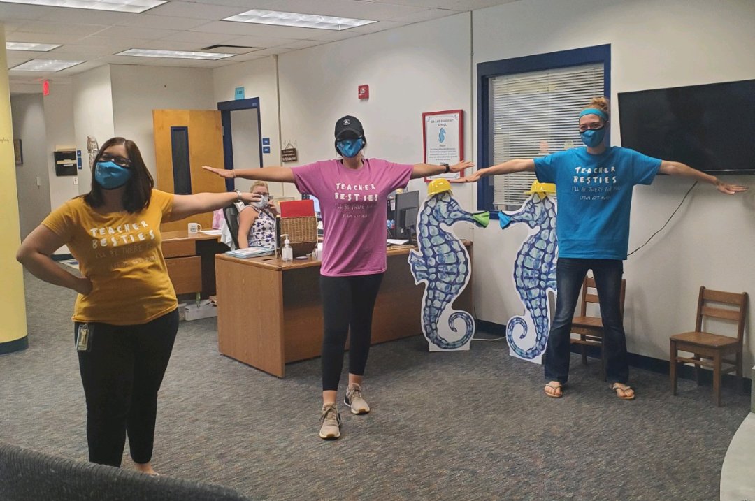 SeaGateMC's tweet image. Teacher Besties: I&apos;ll be there for you (From 6 ft away)! Love being part of our terrific trio team ❤️ #TripleTrouble #CCPSFamily #BuildingBrightFuturesTogether @SeaGateES