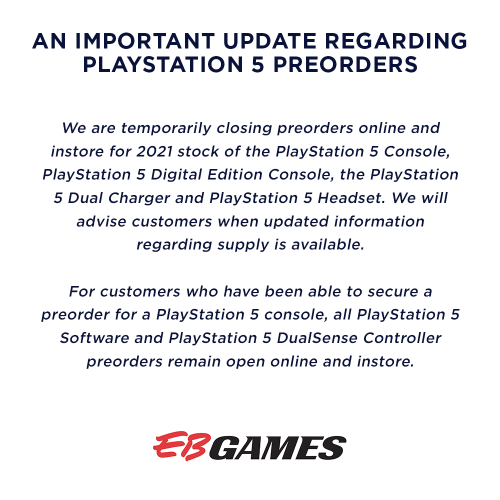 Eb Games Australia On Twitter An Important Update Regarding Playstation 5 Preorders