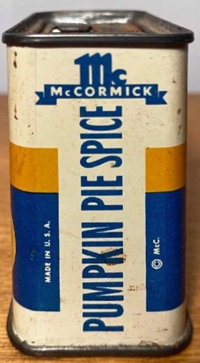 Spicy Pumpkin Pie recipe (pumpkin pie spice, McCormick / Bee Brand, between 1952-1961, probably earlier side)