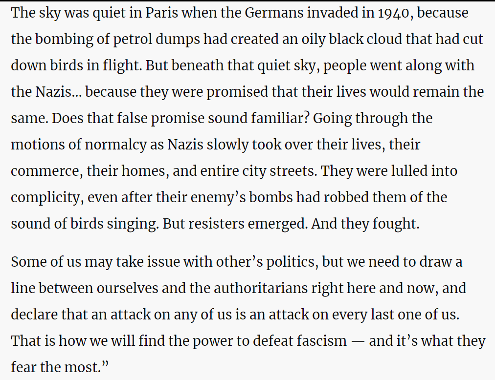 This speech I gave at a Remove Trump rally I co-organized in Chicago last winter also feels relevant right now. You can find the text here:  https://truthout.org/audio/should-we-all-be-in-the-streets-lets-talk-about-protest/