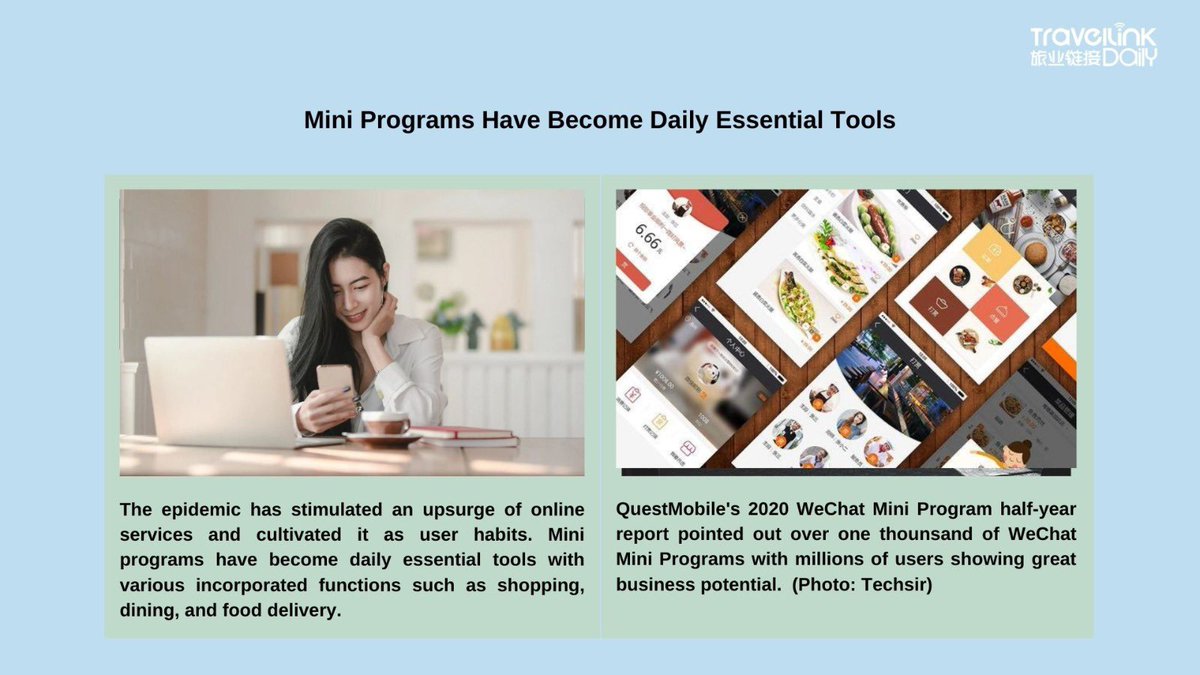 TravelLinkChina's tweet image. #QuestMobile&apos;s 2020 #WeChatMiniProgram half-year #report pointed out over one thounsand of #WeChat #MiniPrograms with millions of users showing great #BusinessPotential.  The #epidemic has stimulated an upsurge of online services.