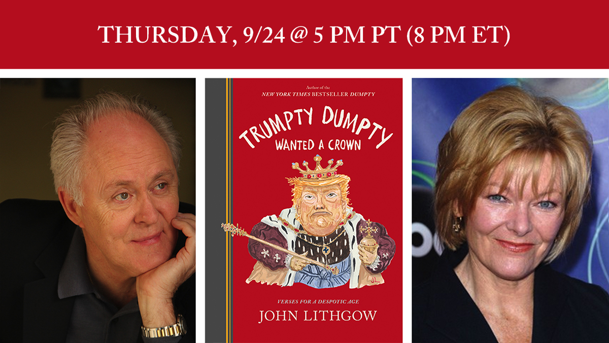 On 9/24, @Bookshop_org and @WritersBlocLA are hosting a virtual launch event for #TrumptyDumpty featuring me and Jane Curtin + the premiere of a very special video project I’m working on with some of the great names in acting! Learn how to tune in here: https://t.co/zbTUO1SB0j https://t.co/ihkVmIxV6W