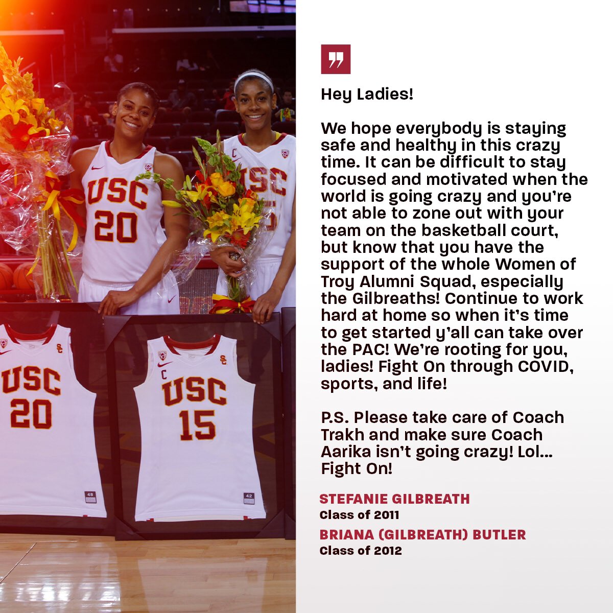 The Trojan Family is REAL! 
We are so grateful for the encouraging and inspiring words from some of our amazing alumnae!
Weave your way through this thread for Women of Troy wisdom!
#FightOn ✌️#FinishTheFight 
1/9