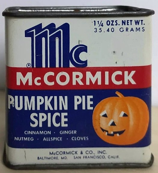 Pumpkin Pie recipe (pumpkin pie spice, McCormick / Bee Brand, between 1952-1961, probably later side)