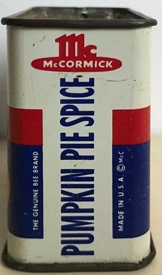 Pumpkin Pie recipe (pumpkin pie spice, McCormick / Bee Brand, between 1952-1961, probably later side)