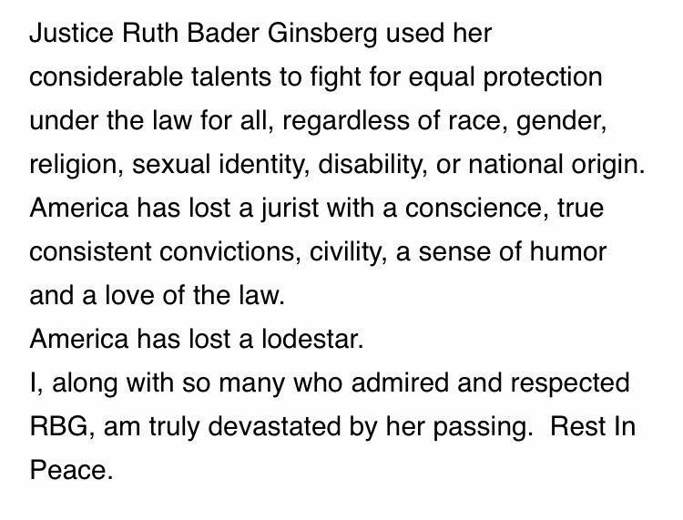jbalmert's tweet image. Ohio Supreme Court Chief Justice Maureen O’Connor on death of Ruth Bader Ginsburg.