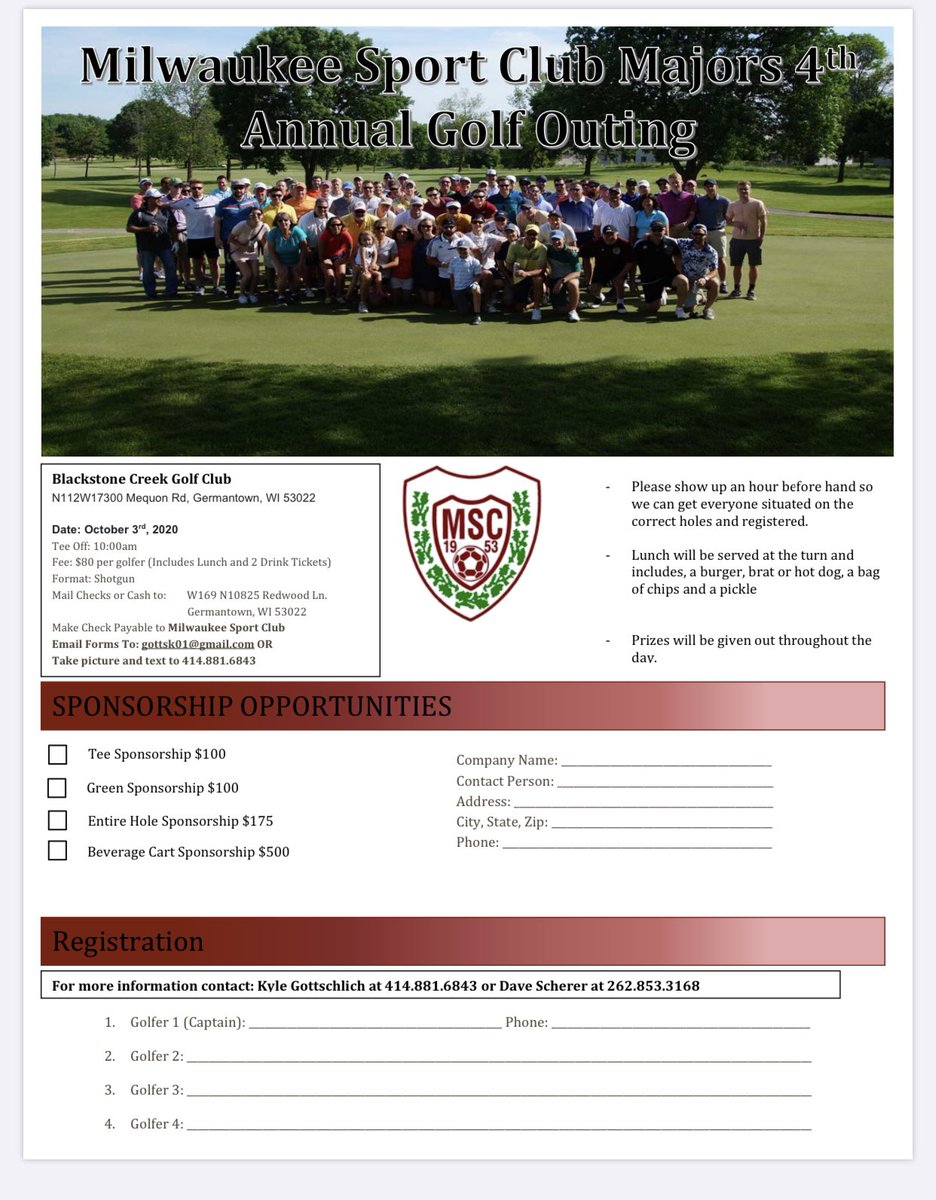 Enjoying the Major golf at the US Open? Join us for MSC Majors Golf at our 4th annual golf outing at Blackstone Creek in Germantown on October 3rd! Information below! Send a dm if you have any questions.