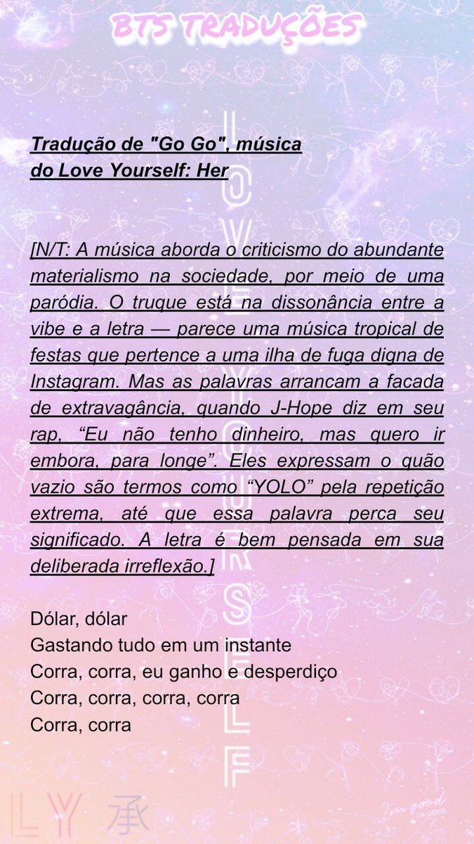 bangtrad's tweet photo. 🎼 | Tradução de "Go Go", música do Love Yourself: Her. (1/2)
@BTS_twt
#3YearsWithDNA
#3YearsWithLoveYourSelfHer https://t.co/xhs7IL59Dj